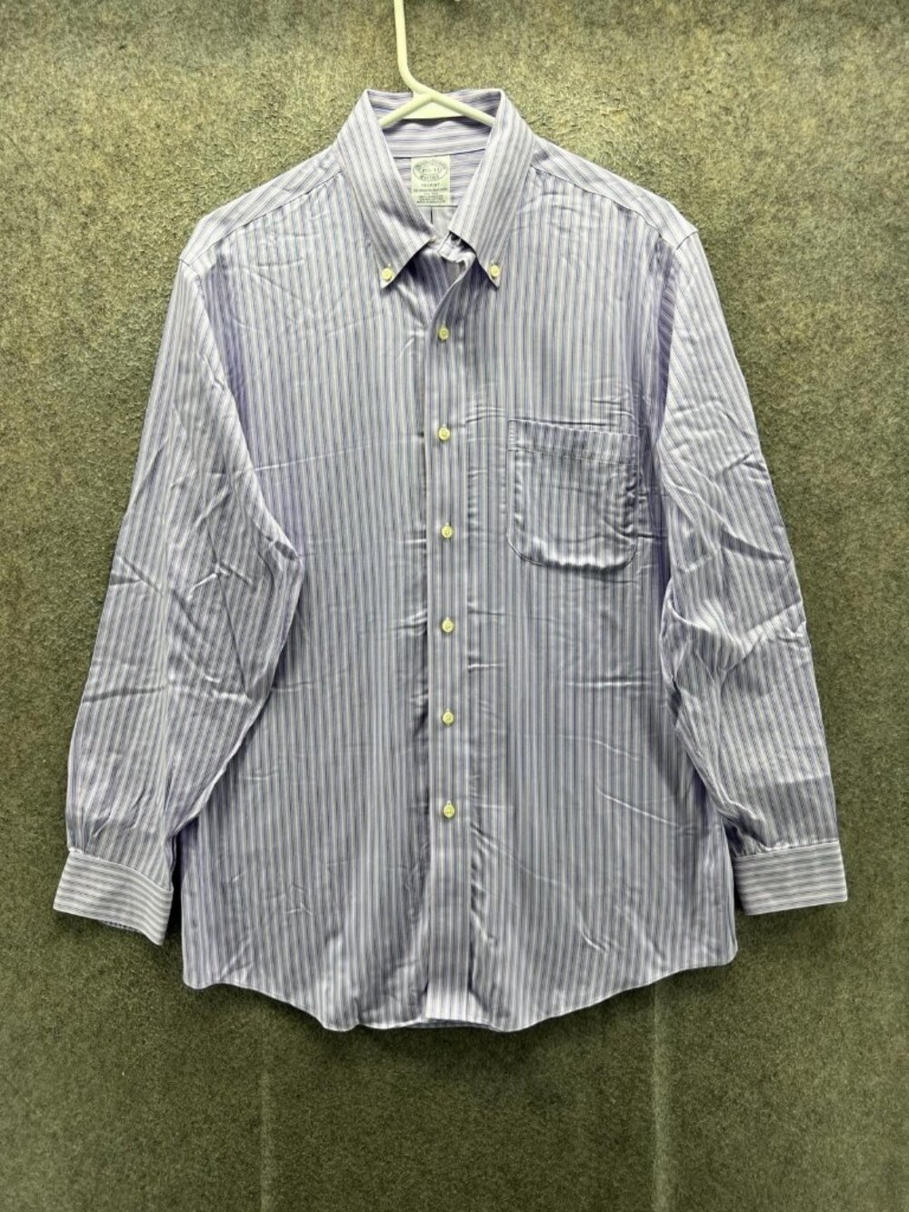 Brooks Brothers Dress Shirt Mens 15.5 33 Purple Stripe Regular Fit Non Iron